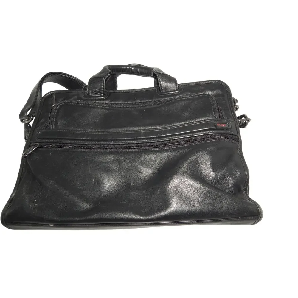 Tumi Briefcase Travel Business Black Leather Luggage w/ Shoulder Strap